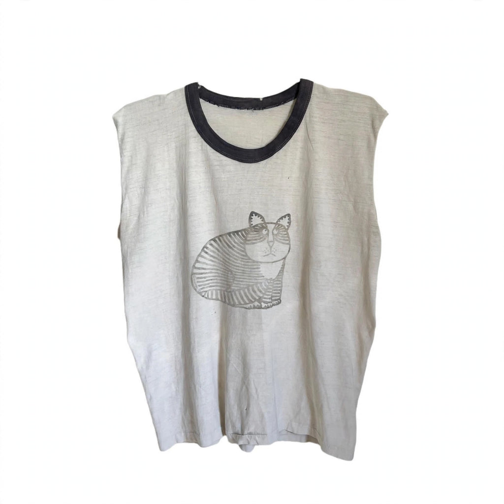1970s WATERPRINT CAT MUSCLE TEE (MEDIUM)