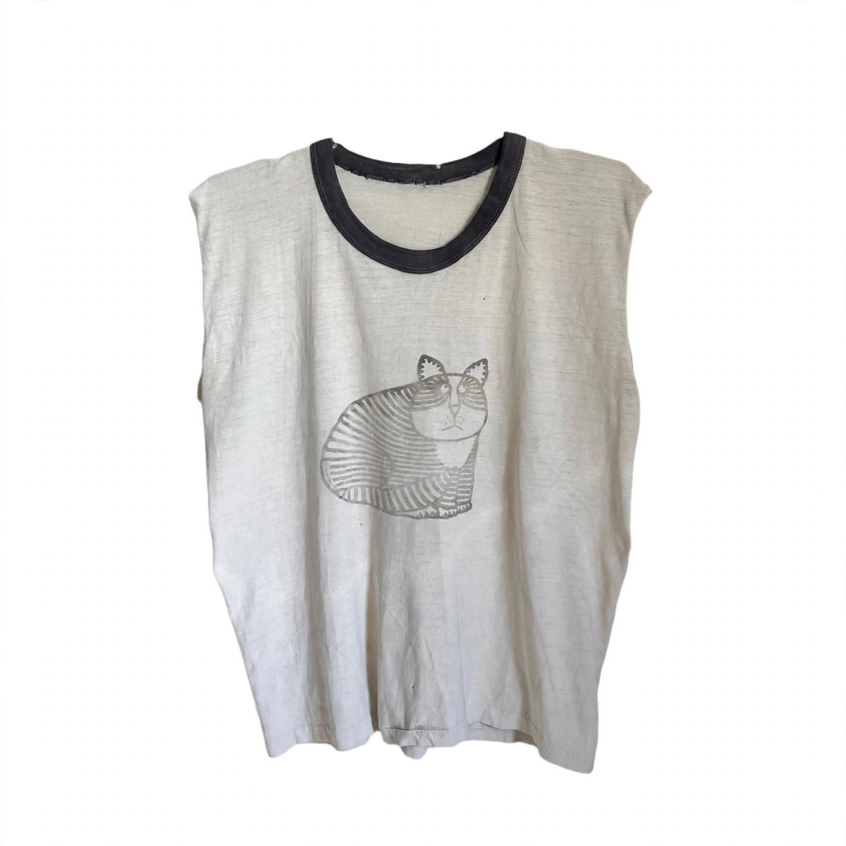 1970s WATERPRINT CAT MUSCLE TEE (MEDIUM)