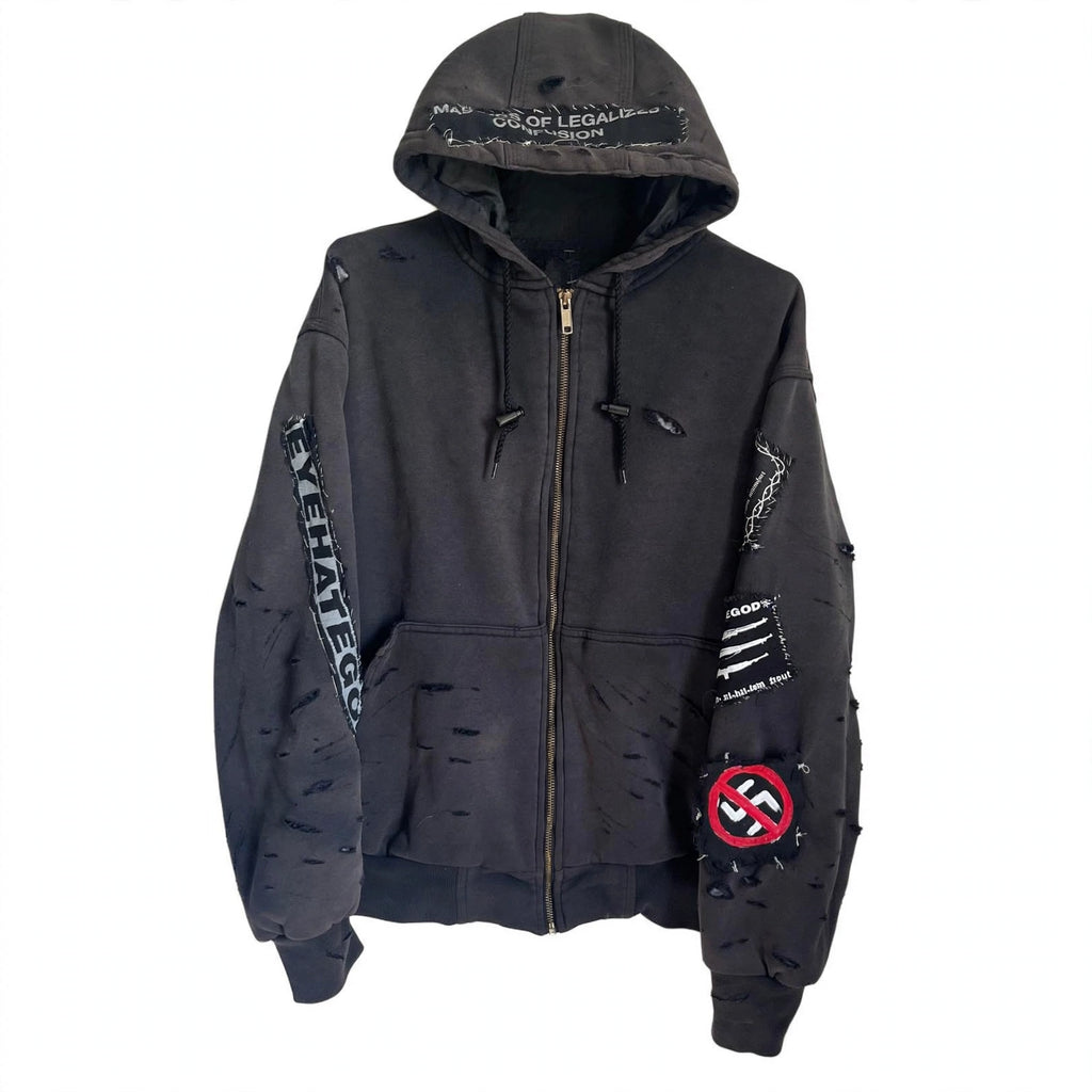 2010s EYEHATEGOD CUSTOM PATCH ZIP UP HOODIE (LARGE)
