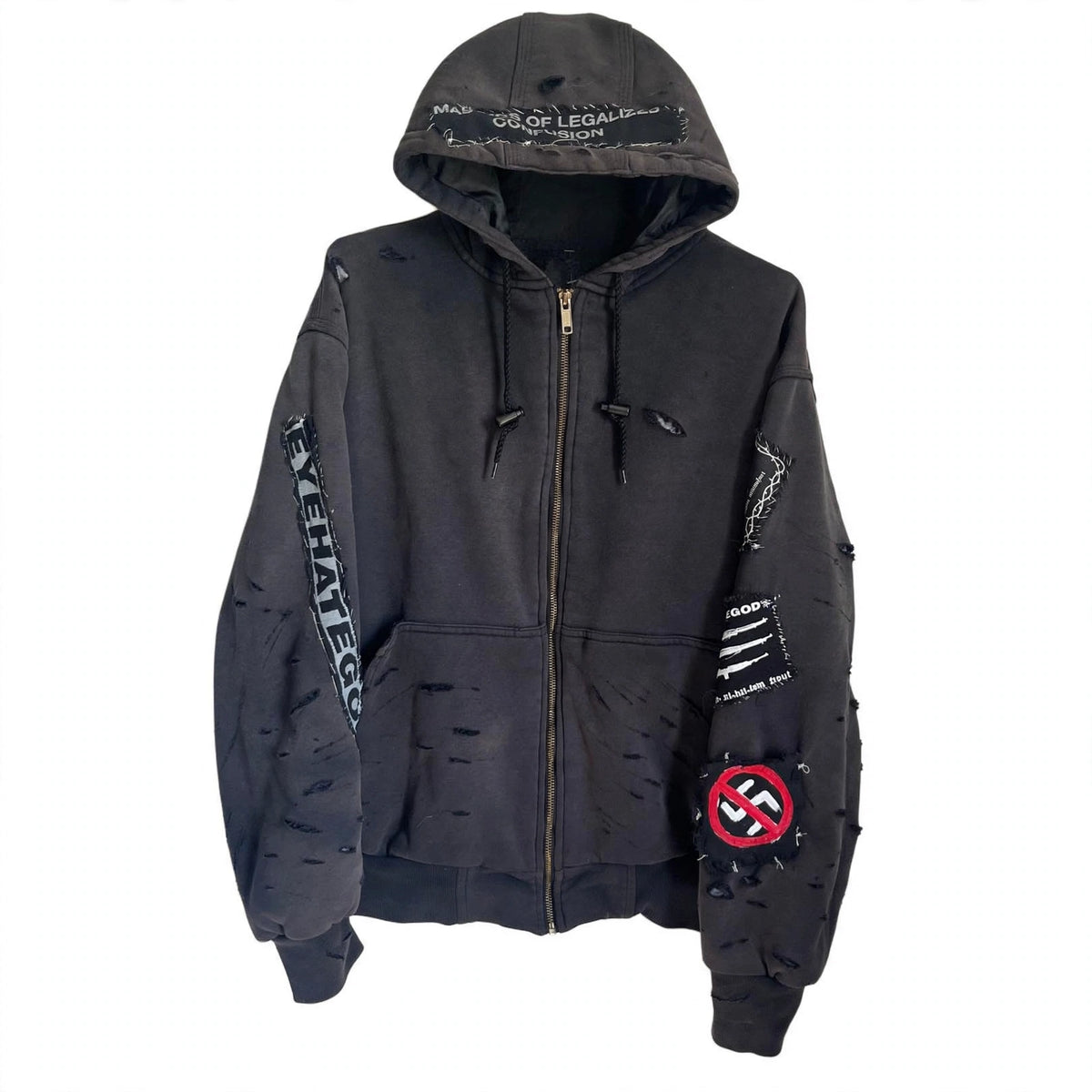 2010s EYEHATEGOD CUSTOM PATCH ZIP UP HOODIE (LARGE)
