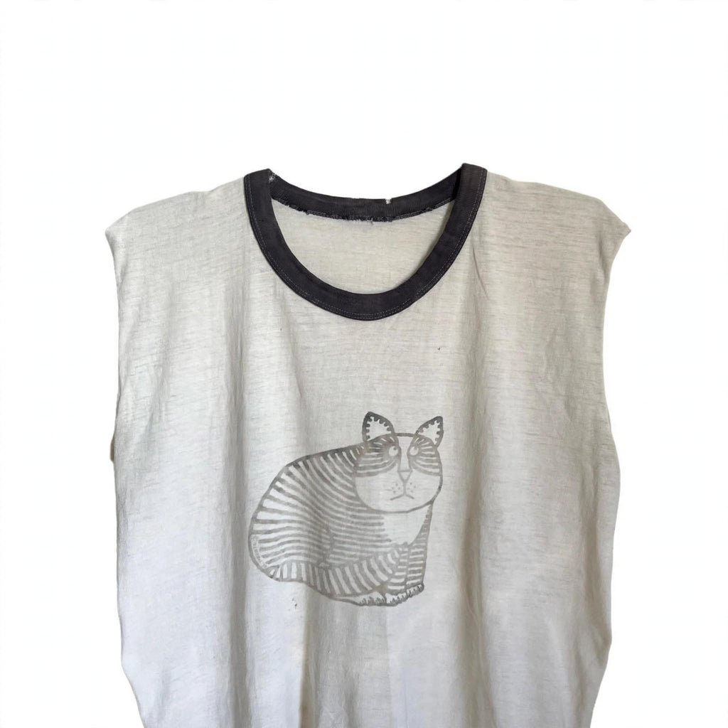 1970s WATERPRINT CAT MUSCLE TEE (MEDIUM)