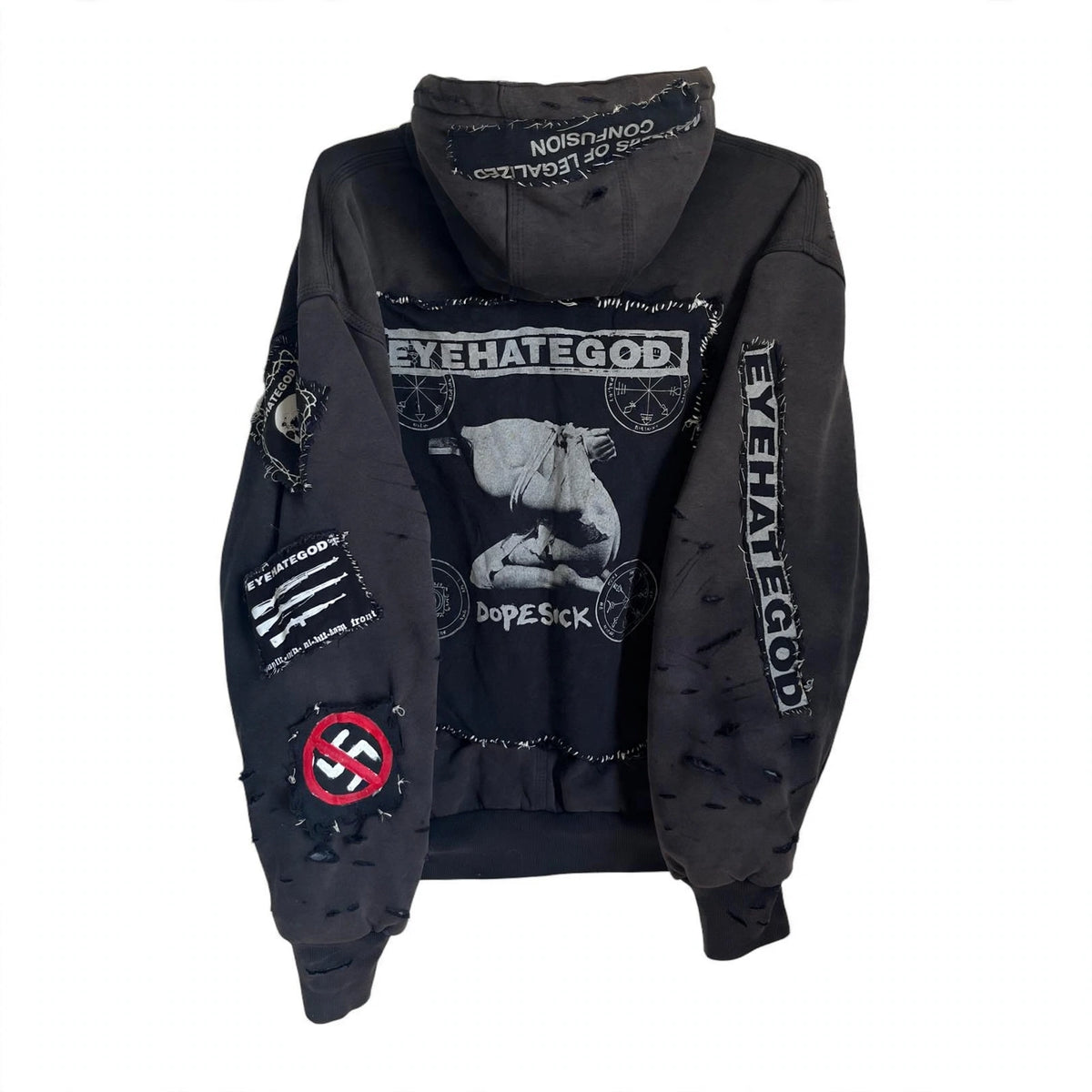 2010s EYEHATEGOD CUSTOM PATCH ZIP UP HOODIE (LARGE)